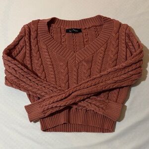 Love Tree V-Neck Cable Knit Sweater - Dusty Pink